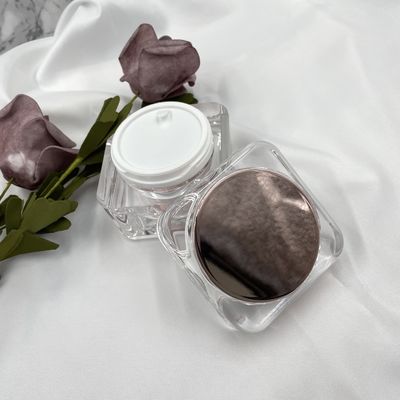 Heavy Weight Square Cosmetic Jar Acrylic Cream Containers 50g With Mirror Lid