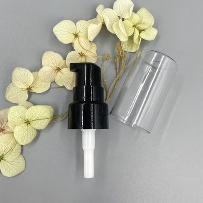 PP Black Cream Pump Dispenser 20/410 304H Smooth Closure 0.2ML/T With Full Clear Cap
