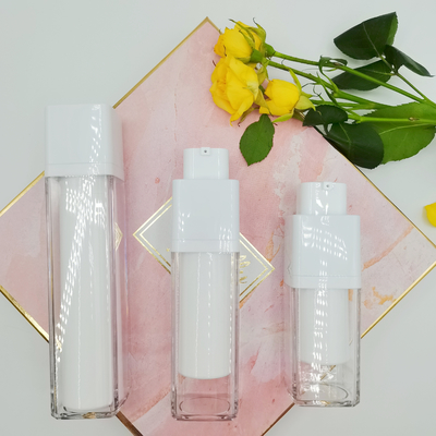 রোটারি স্কয়ার এয়ারলেস বোতল 15ml 30ml 50ml ডাবল ওয়াল সিল্ক স্ক্রীনিং ম্যাট প্যাকেজিং বোতল