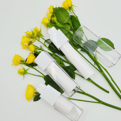 রোটারি স্কয়ার এয়ারলেস বোতল 15ml 30ml 50ml ডাবল ওয়াল সিল্ক স্ক্রীনিং ম্যাট প্যাকেজিং বোতল